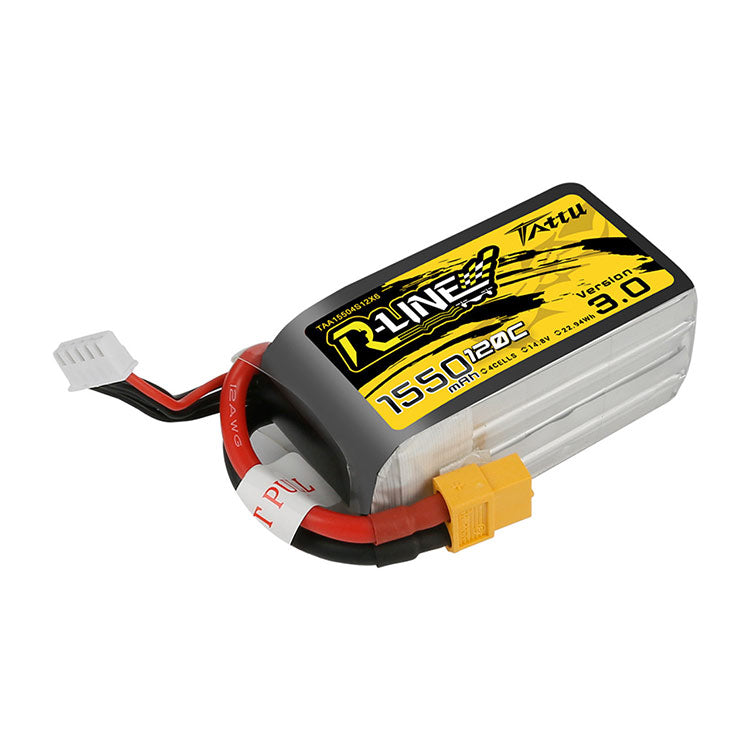 Tattu R-Line Version 3.0 1550mAh 14.8V 120C 4S1P Lipo Battery Pack With XT60 Plug Tattu R-Line Version 3.0 1550mAh 14.8V 120C 4S1P Lipo Battery Pack With XT60 Plug